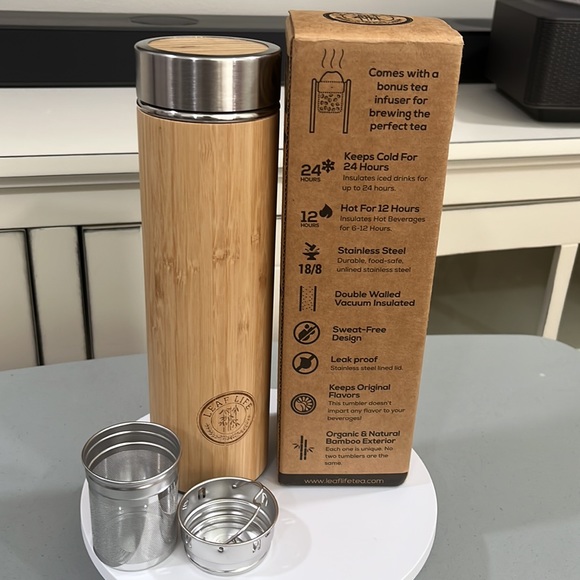 Leaf Life Sustainable Bamboo Tumbler with Tea Infuser & Strainer/ 17oz. New - Picture 5 of 5